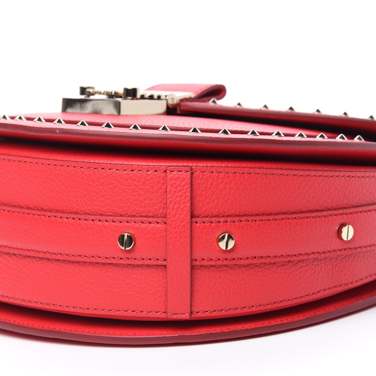 MCM Grained Calfskin Small Patricia Studded Crossbody Bag Chinese Red 7 of 10