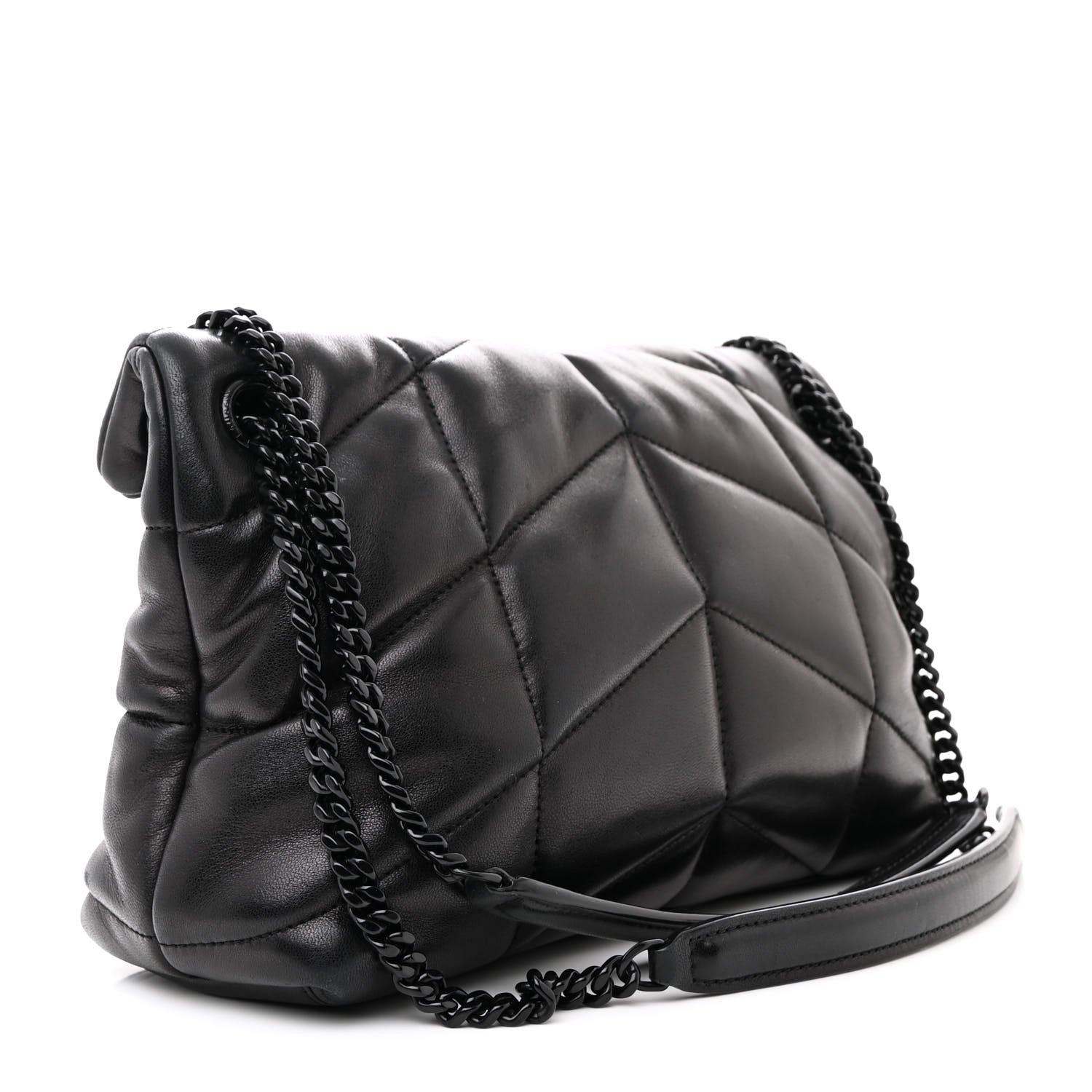 Saint Laurent Lambskin Quilted Monogram Monochrome Medium Loulou Puffer Chain Satchel Black 3 of 13