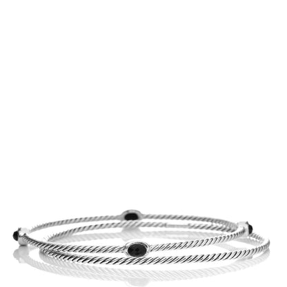 David Yurman Sterling Silver Black Onyx Color Classics Bangle Bracelet Set of 2 3 of 6