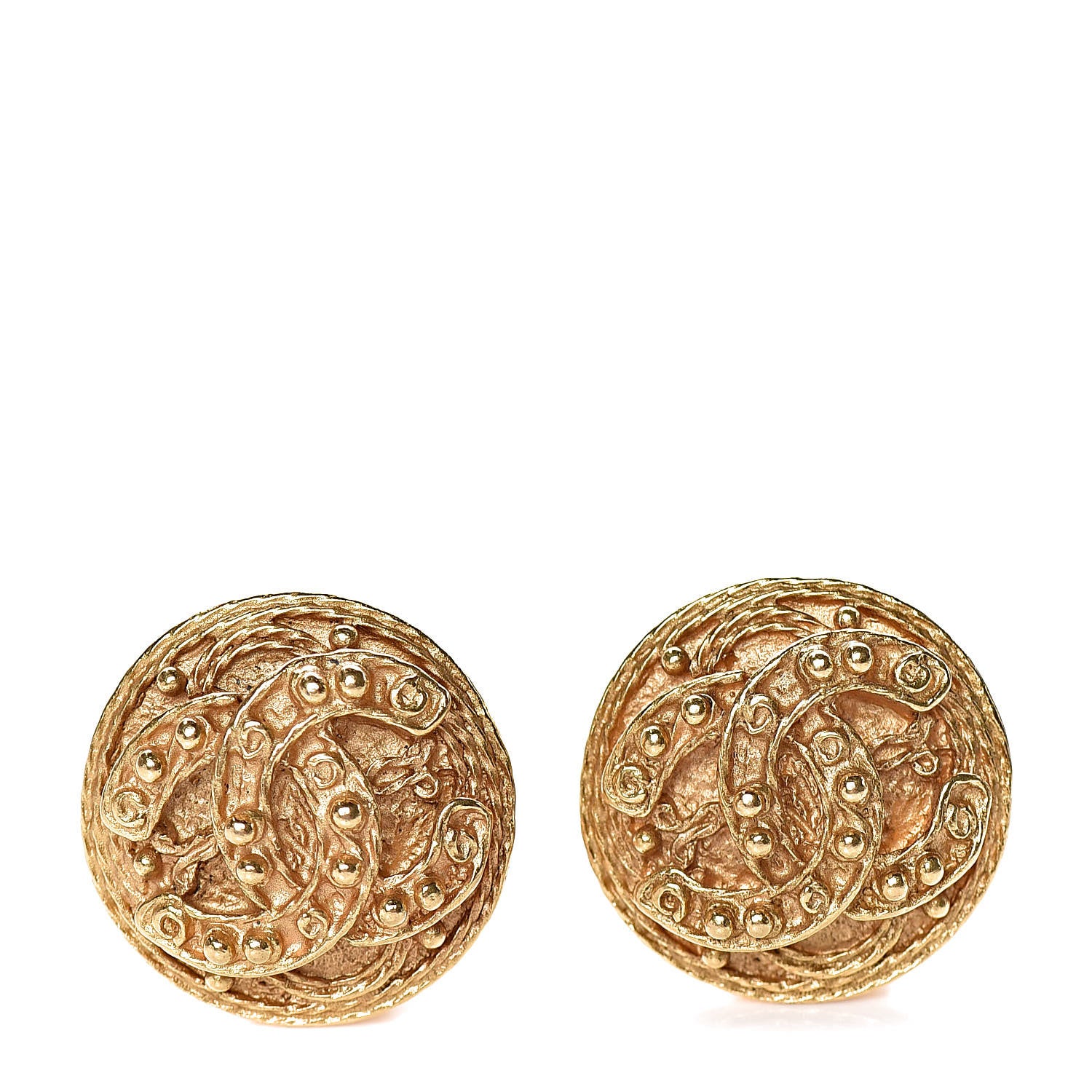 Chanel CC Button Clip On Earrings Gold 1 of 4