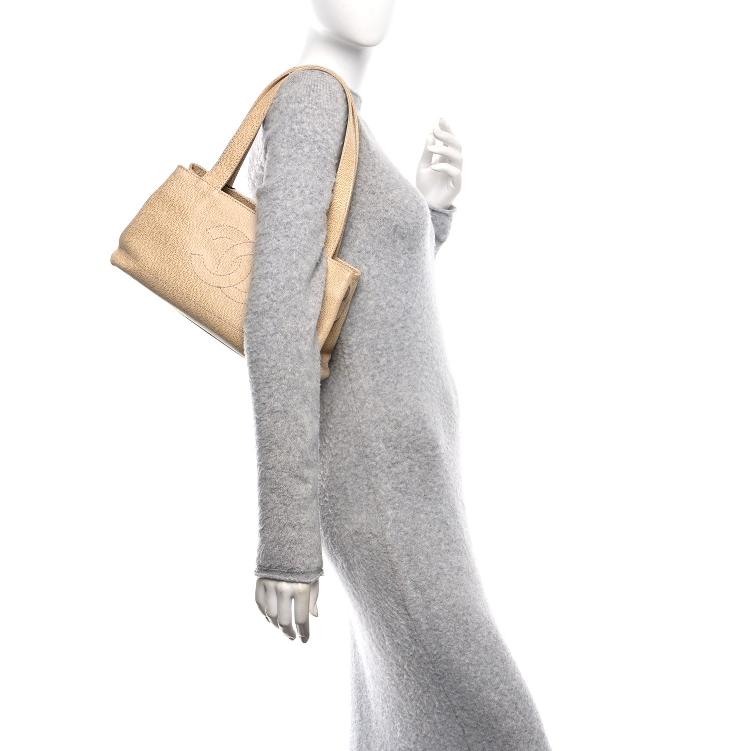 Chanel Caviar CC Shoulder Bag Beige 2 of 10