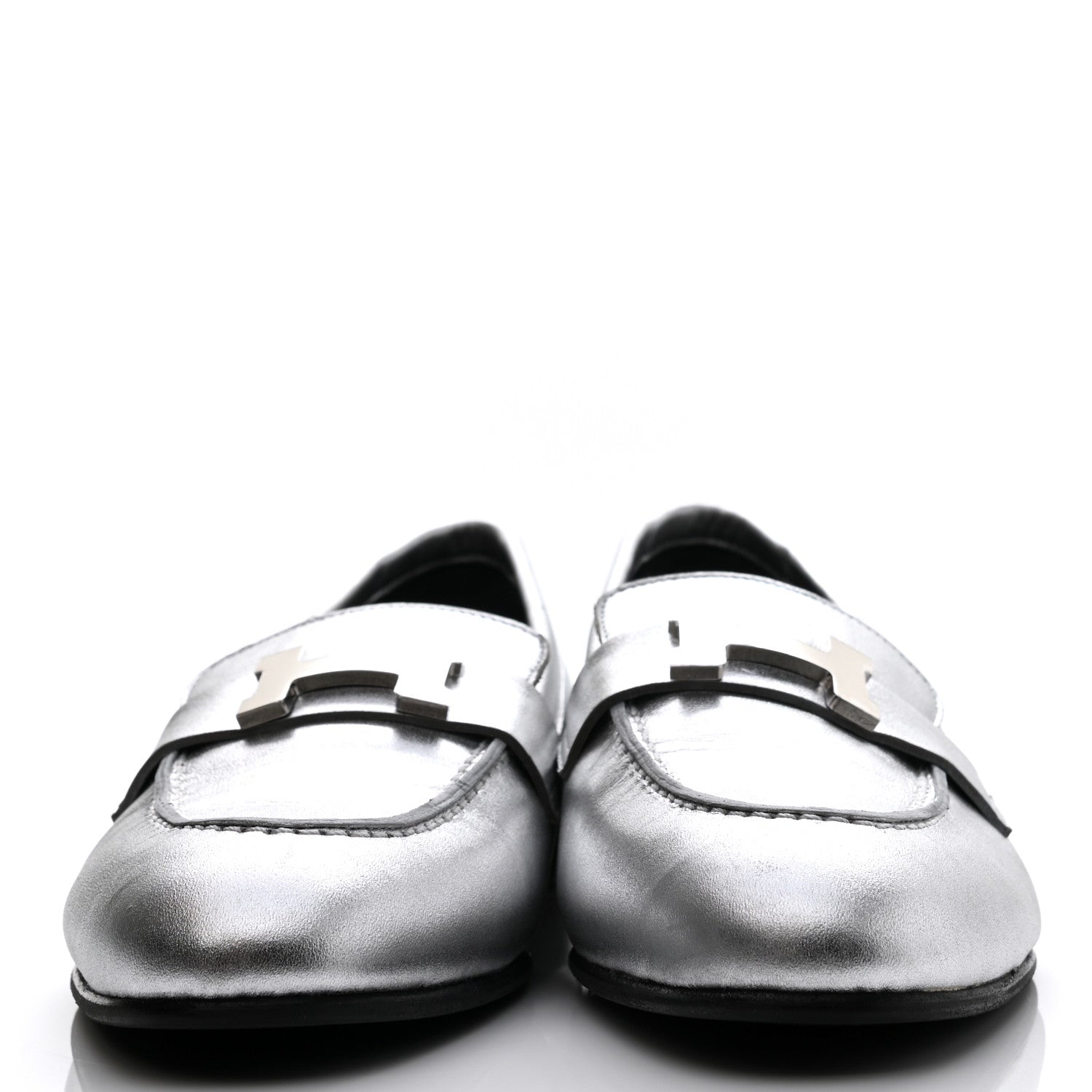 Hermes Metallic Goatskin Paris Loafers 37 Gris Argente 2 of 12