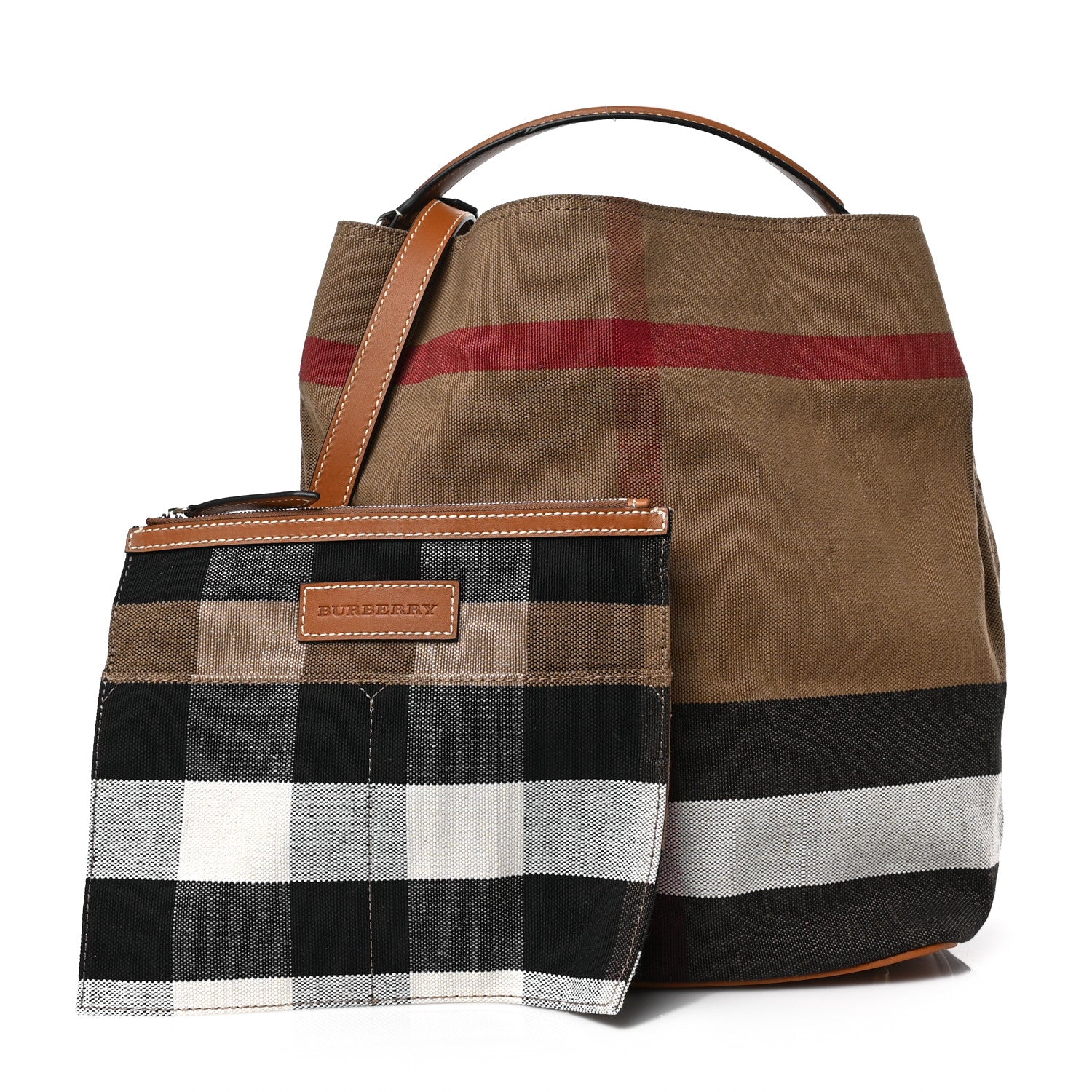 Burberry Canvas Mega Check Medium Ashby Hobo Saddle Brown 1 of 8