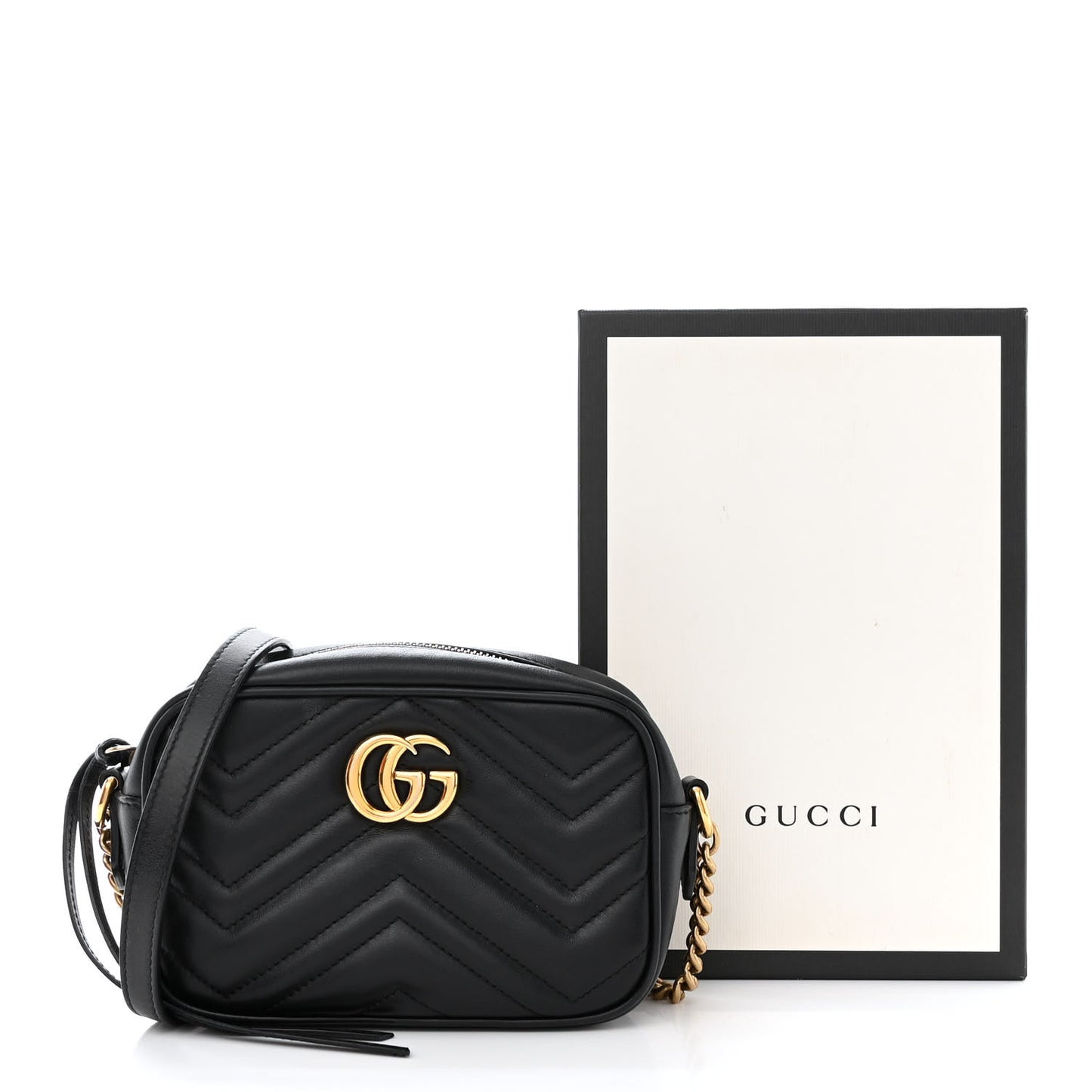 Calfskin Matelasse Mini GG Marmont Chain Shoulder Bag Black