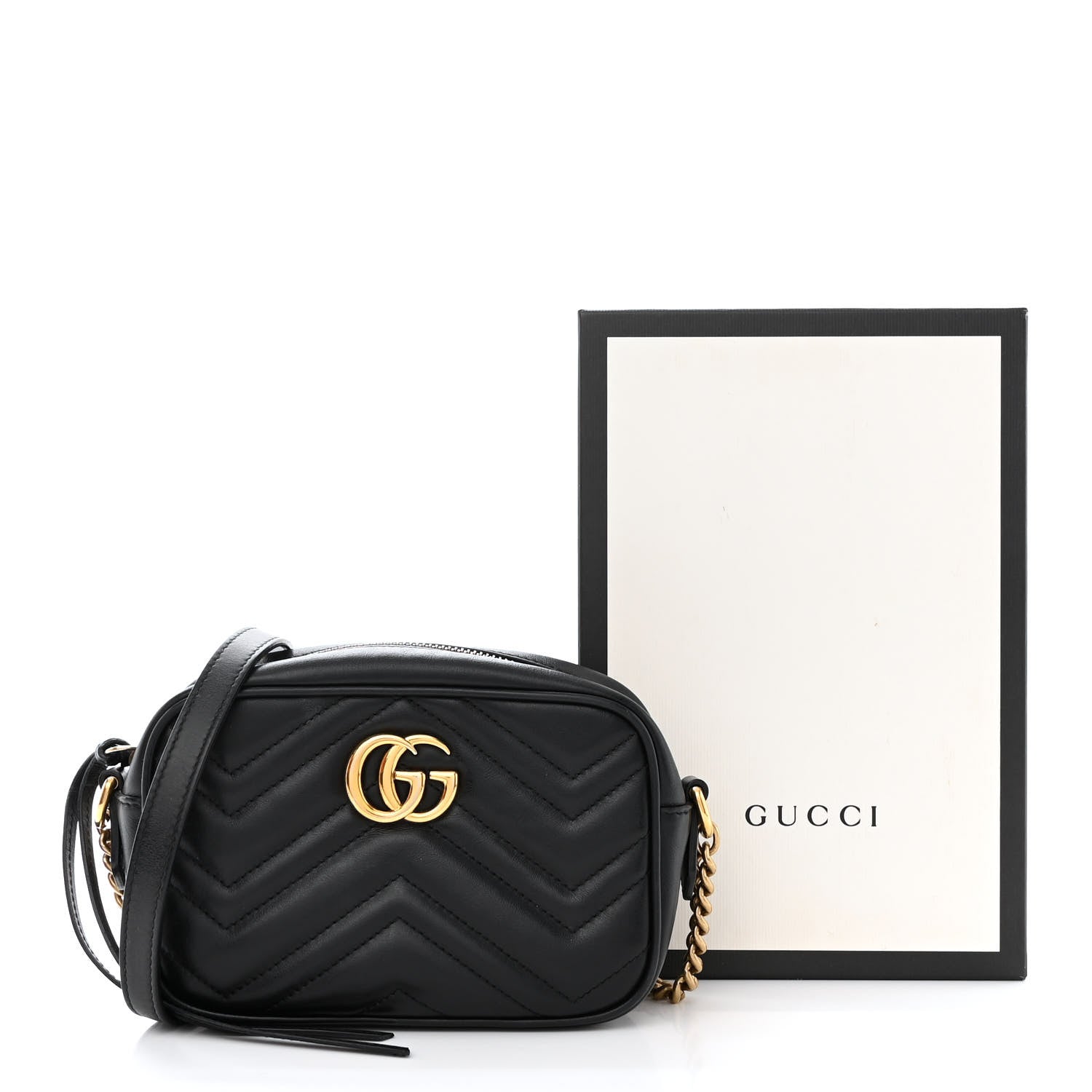 Gucci Calfskin Matelasse Mini GG Marmont Chain Shoulder Bag Black 13 of 13