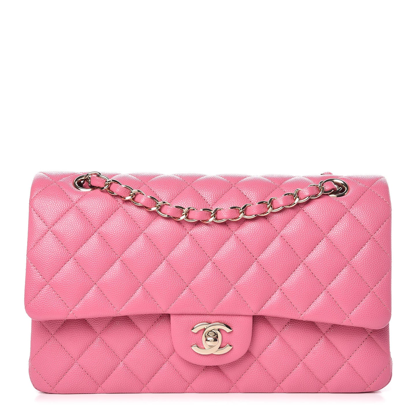 Caviar Quilted Medium Double Flap Pink