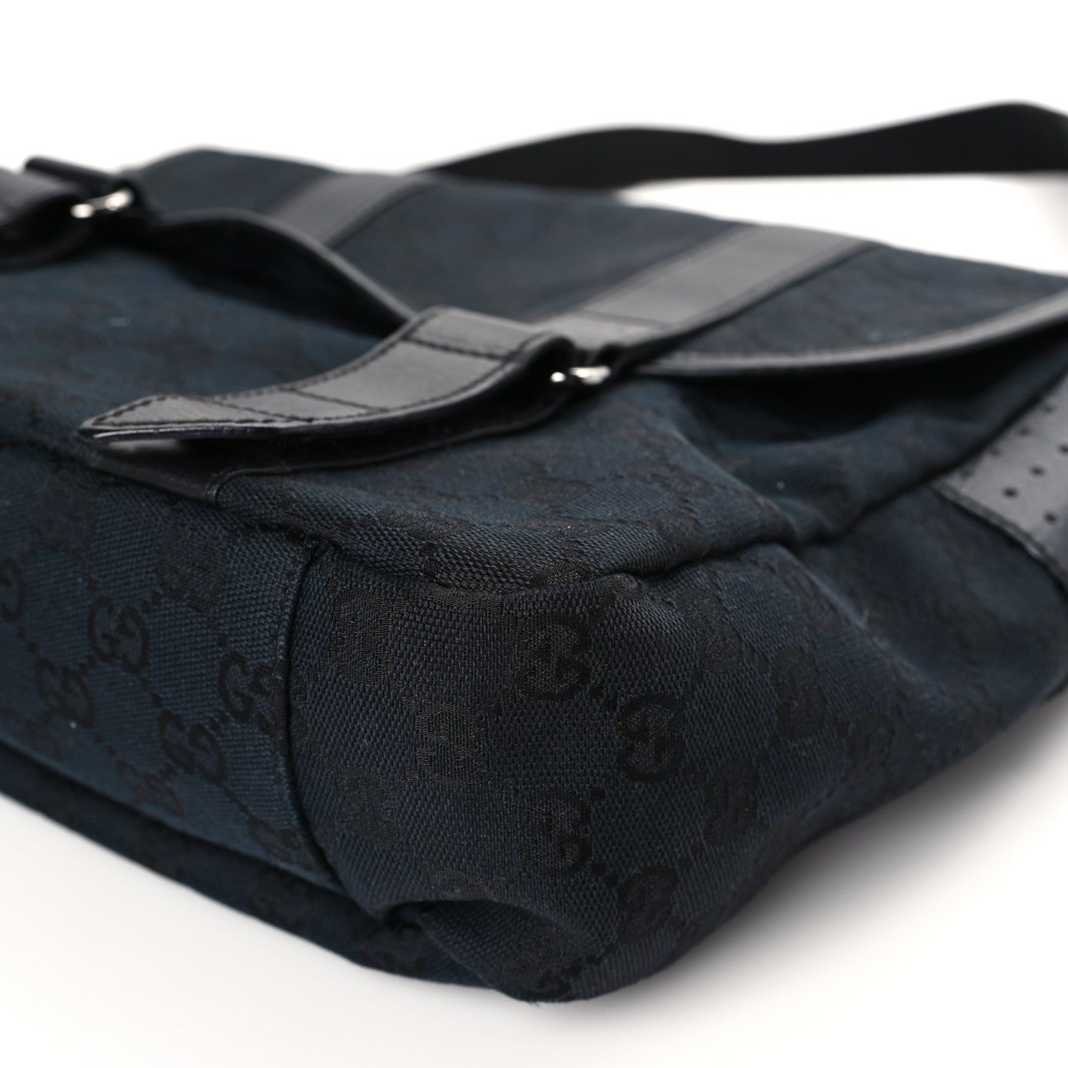Gucci Monogram Medium Double Buckle Flap Messenger Bag Black 9 of 9