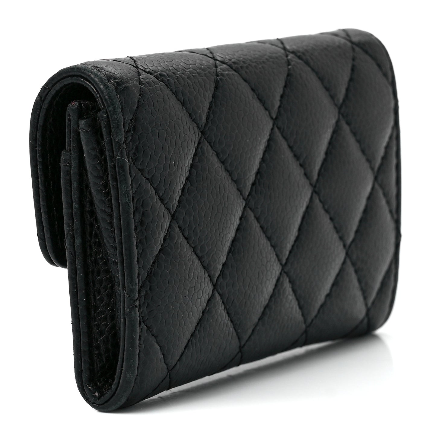 Caviar Quilted Flap Card Holder Black