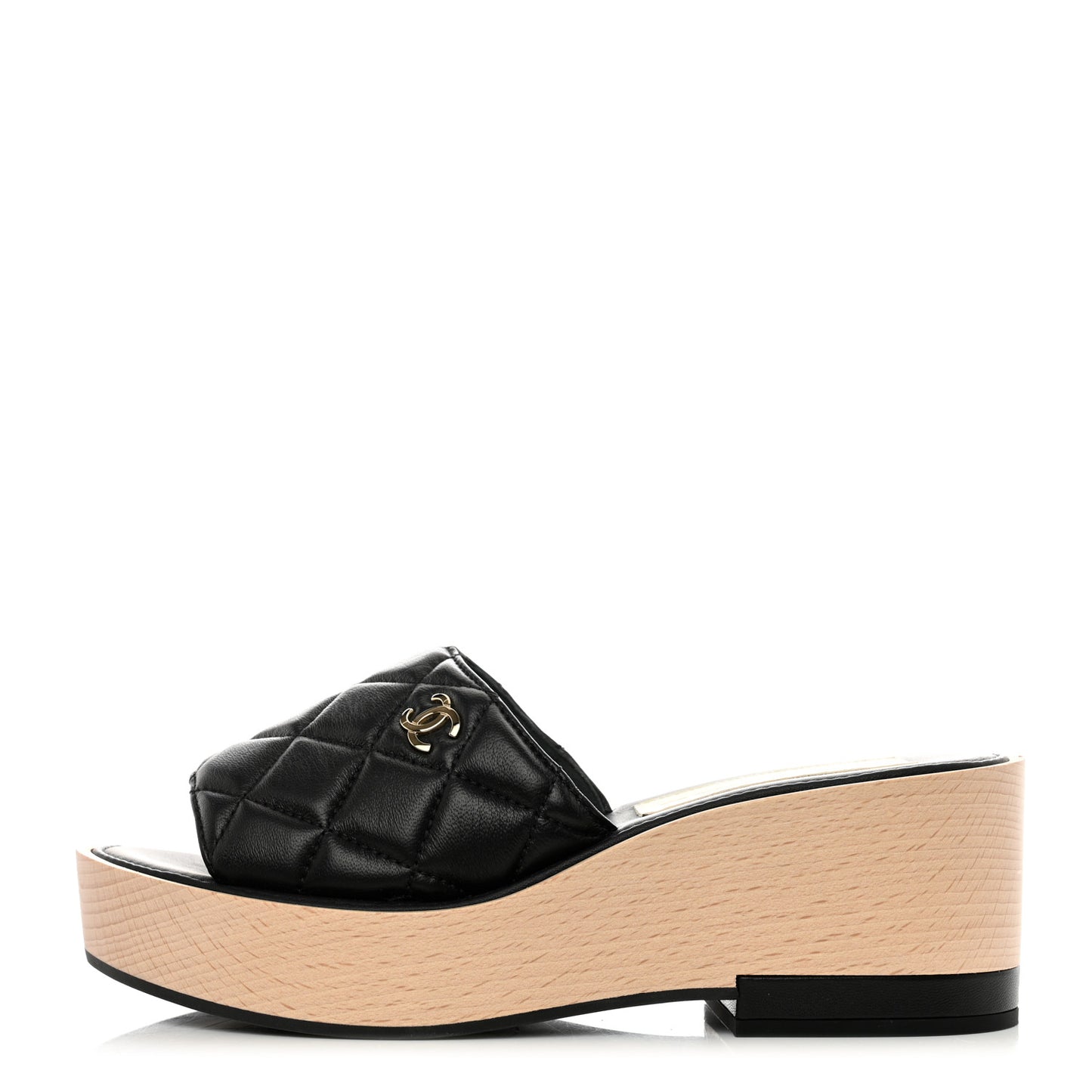 Lambskin Quilted CC Wedge Sandals 37 Black
