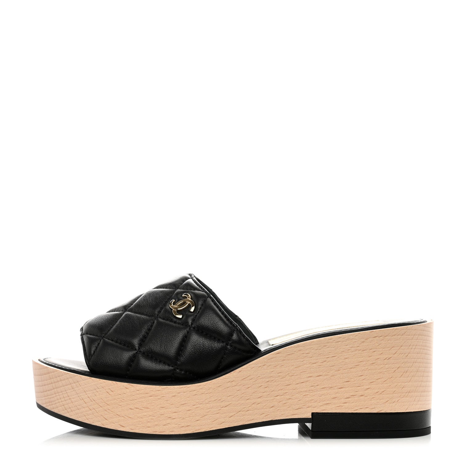 Chanel Lambskin Quilted CC Wedge Sandals 37 Black 1 of 7