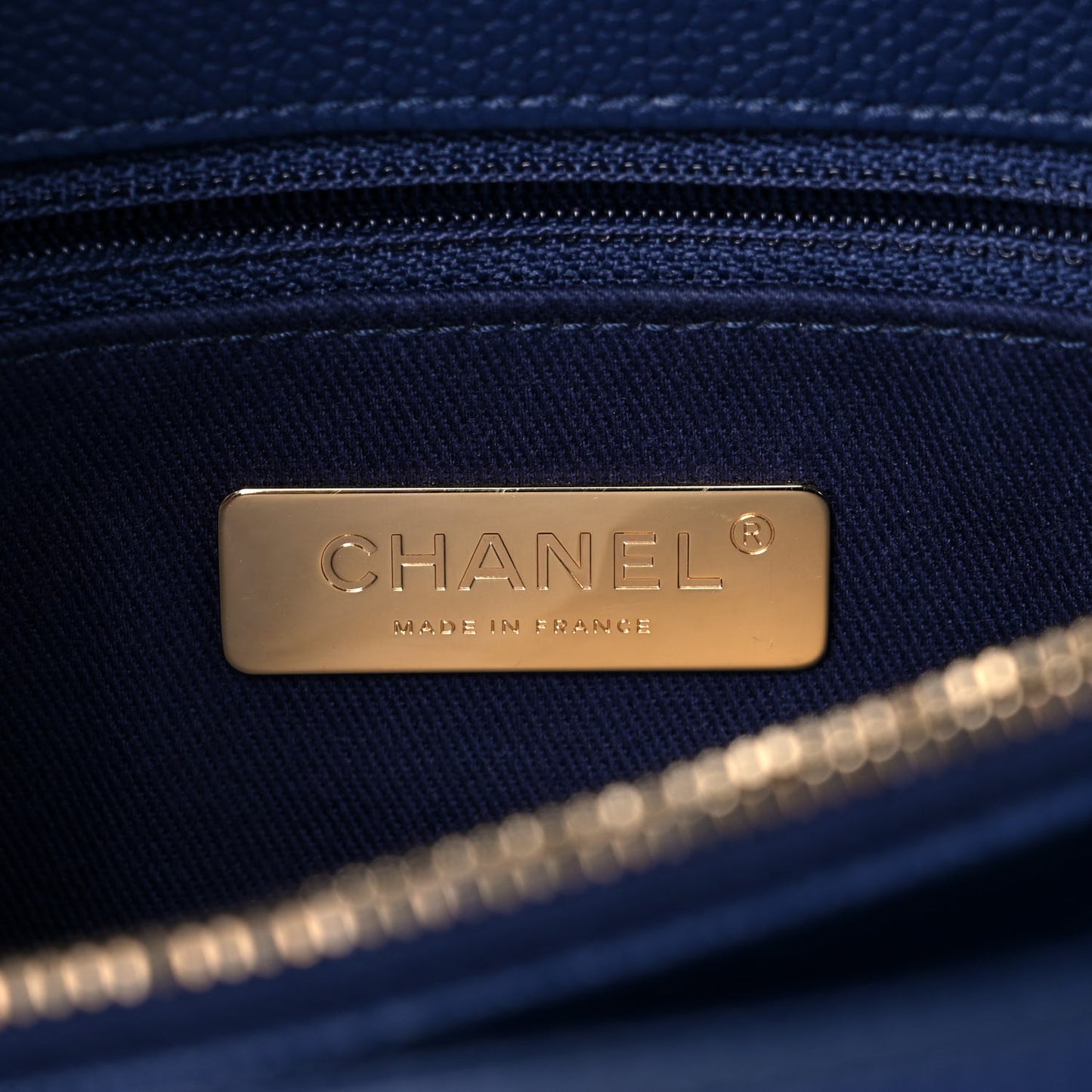Grained Calfskin Stitched Flap Navy Blue