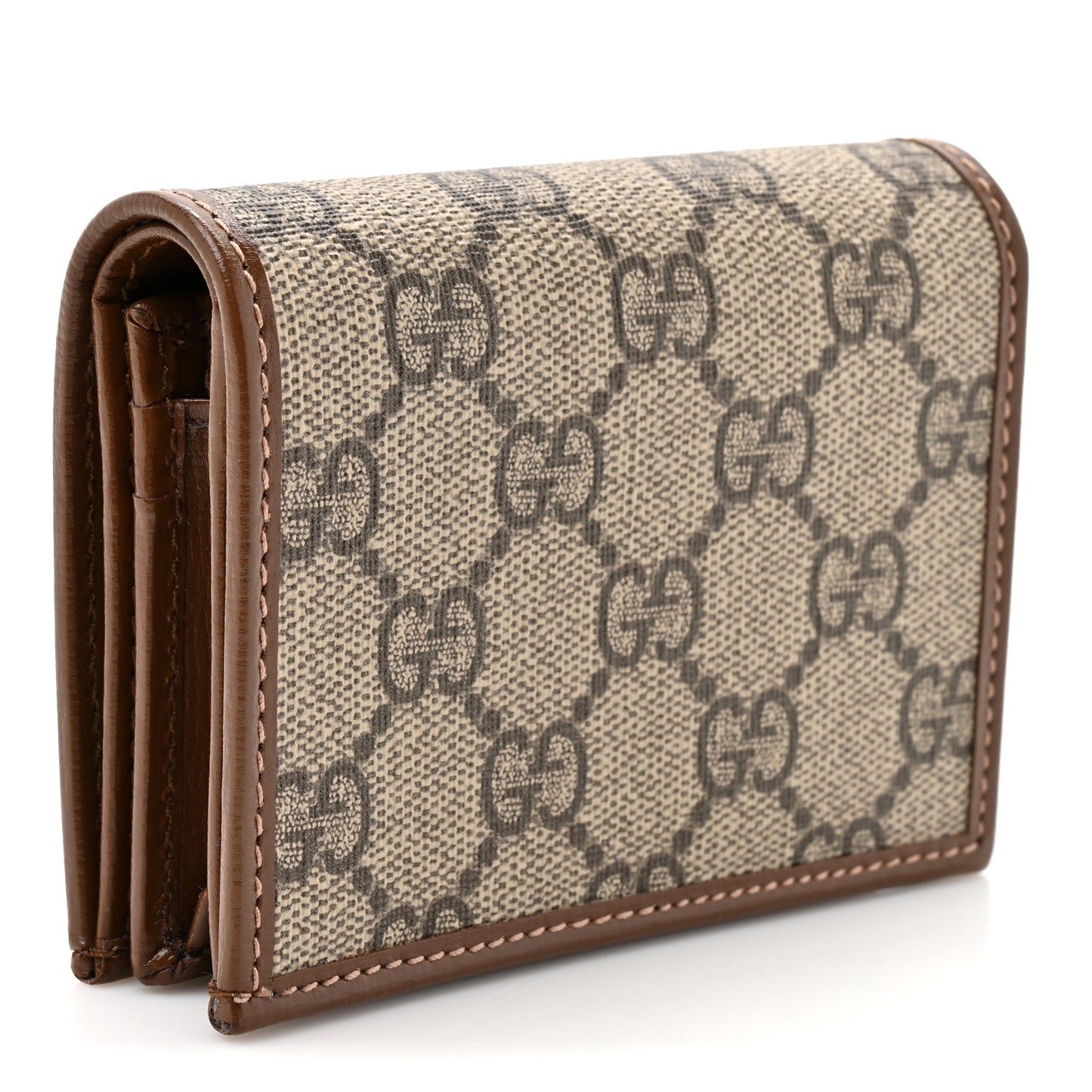 GG Supreme Monogram Horsebit 1955 Card Case Wallet Beige Ebony Brown Sugar