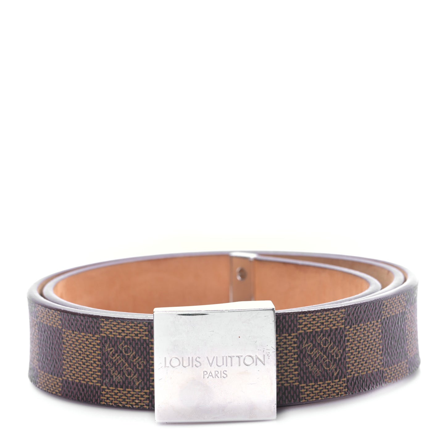 Damier Ebene LV Paris Buckle Belt 80 32 Silver