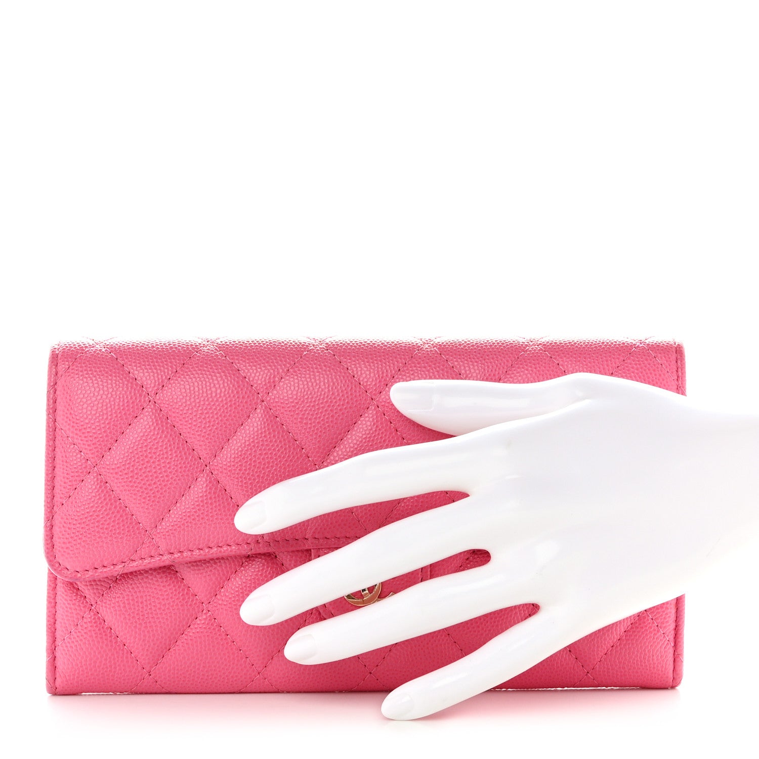 Chanel Caviar Quilted Large Gusset Flap Wallet Pink 2 of 9