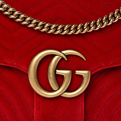 Gucci Velvet Matelasse Medium GG Marmont Shoulder Bag Hibiscus Red 10 of 12