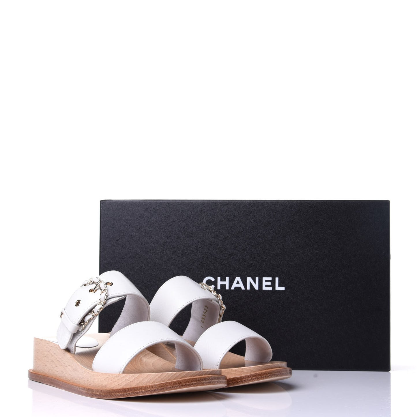 Calfskin Wood Buckle Sandals 40 White