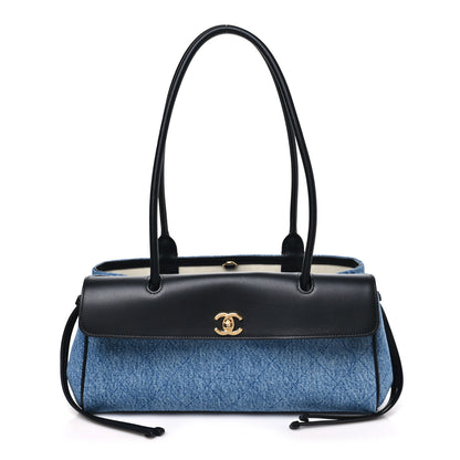 Chanel Calfskin Denim Stitched Urban Essentials Small Shopping Bag Blue Black 1 of 11