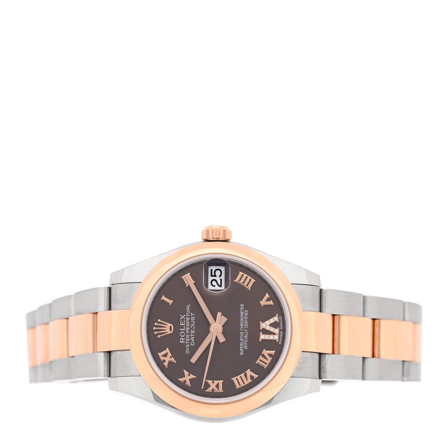 Rolex Stainless Steel 18K Everose Diamond 31mm Oyster Perpetual Datejust Watch Chocolate Roman 178241 2 of 5