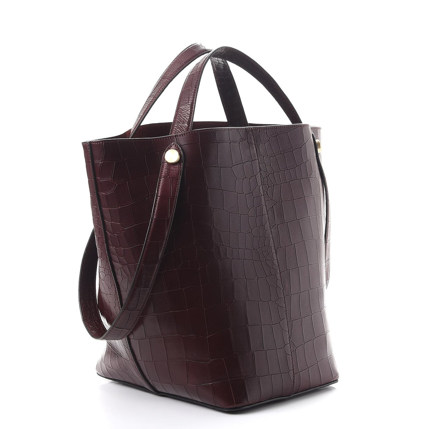 Deep Calfskin Crocodile Embossed Kite Bucket Bag Oxblood