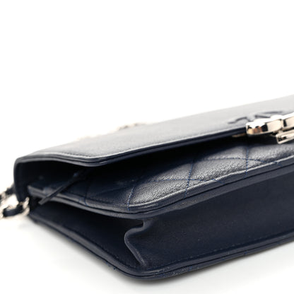 Chanel Grained Calfskin Quilted CC Box Wallet On Chain WOC Navy 10 of 12