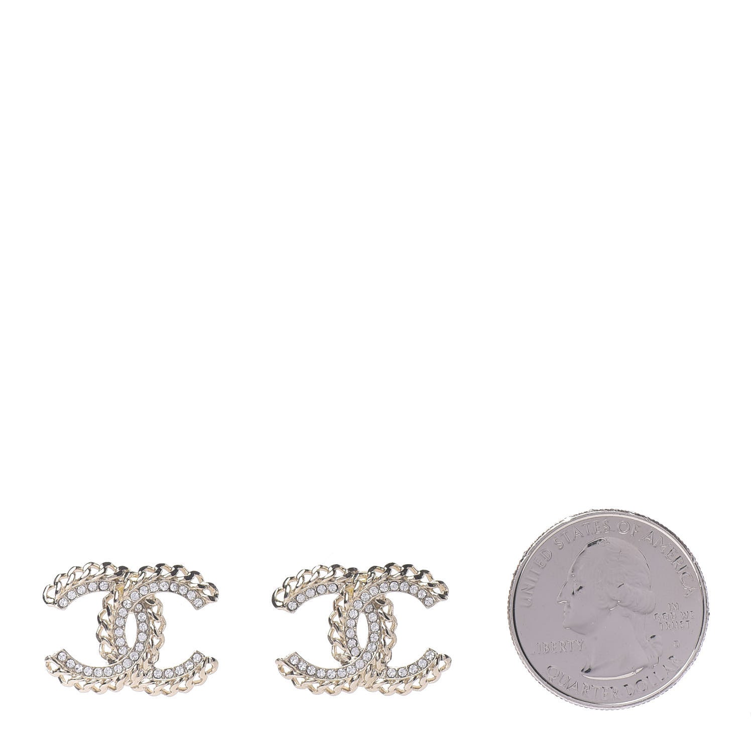Chanel Crystal Chain CC Earrings Gold 2 of 5