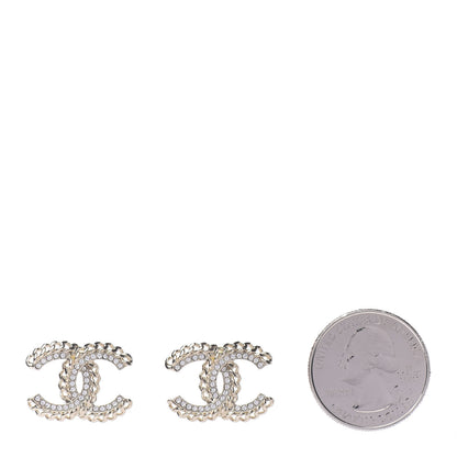 Chanel Crystal Chain CC Earrings Gold 2 of 5