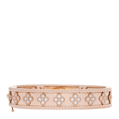 Van Cleef & Arpels 18K Rose Gold Diamond Perlee Clovers Bangle Bracelet S 3 of 4