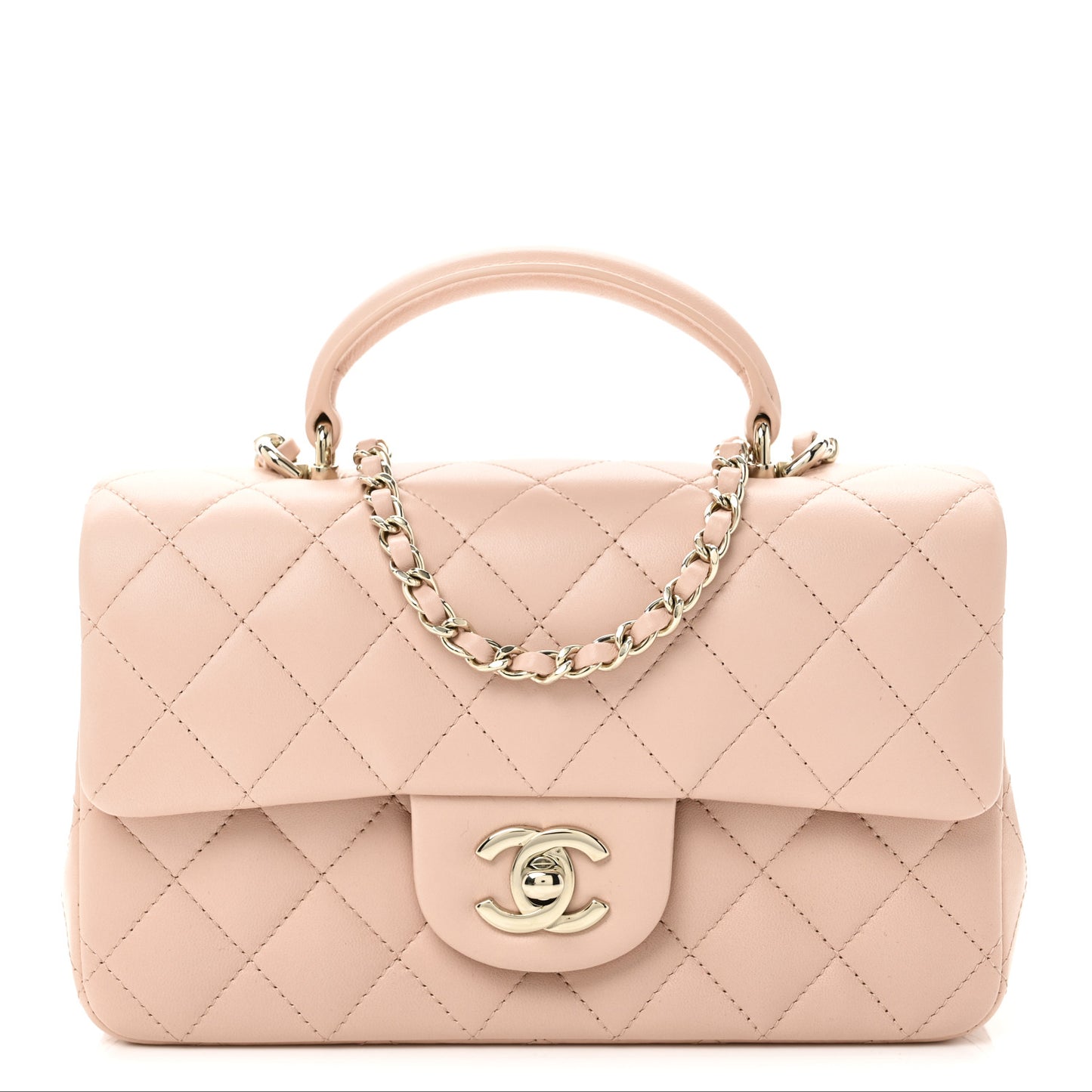 Lambskin Quilted Mini Top Handle Rectangular Flap Light Pink