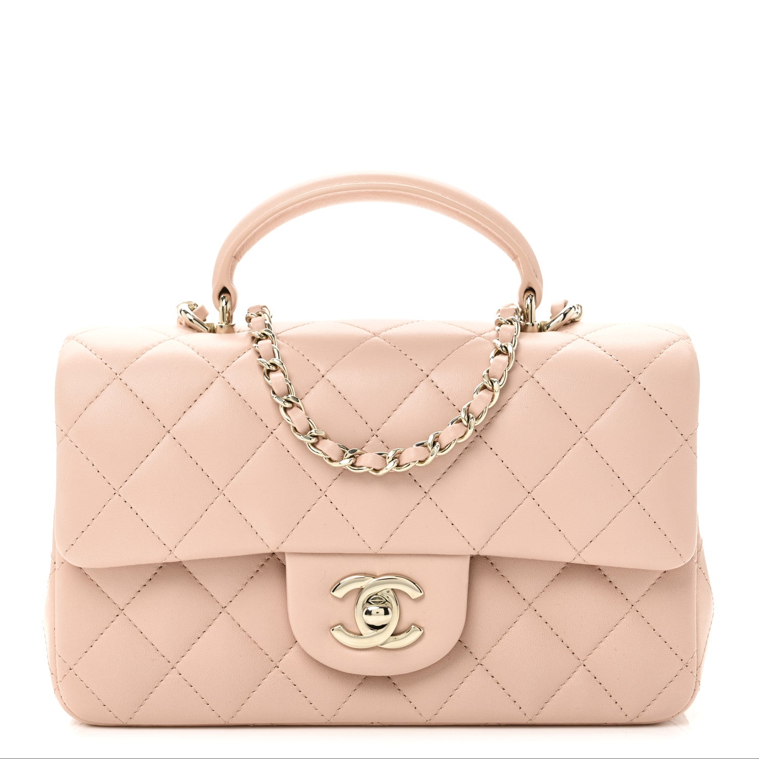 Chanel Lambskin Quilted Mini Top Handle Rectangular Flap Light Pink 8 of 11