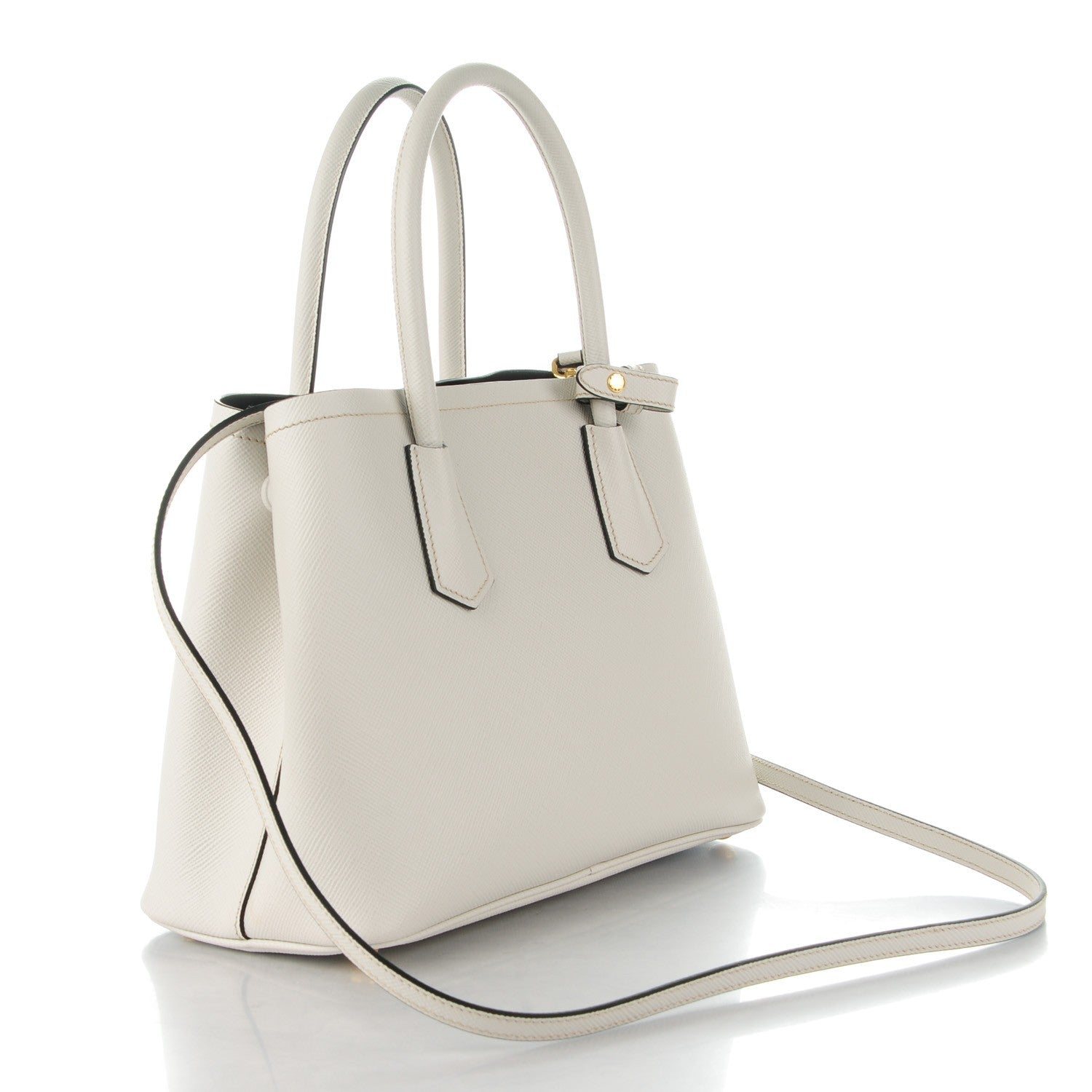 Prada Saffiano Cuir Small Double Bag Talco Nero Black 3 of 8