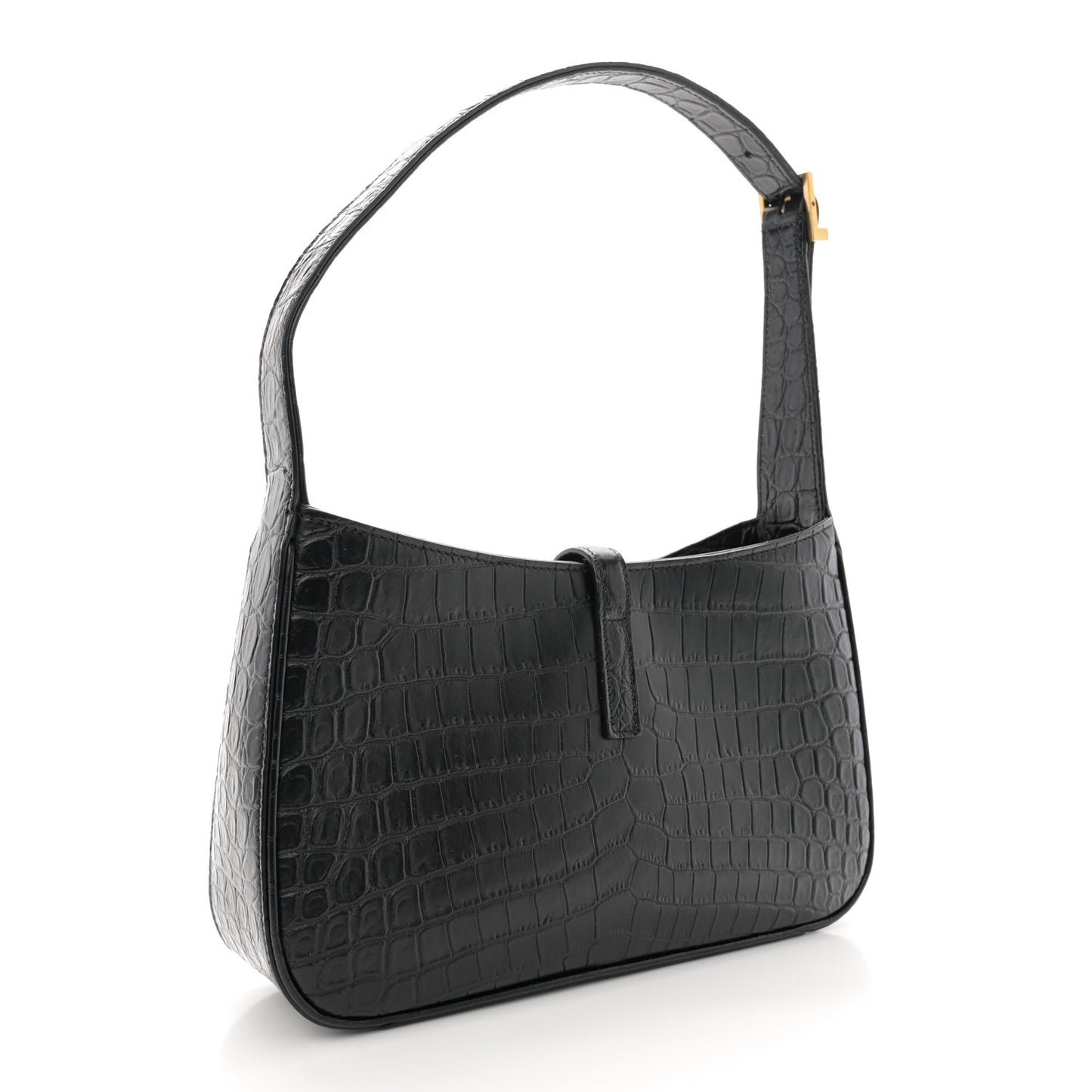 Calfskin Crocodile Embossed Le 5 A 7 Hobo Black