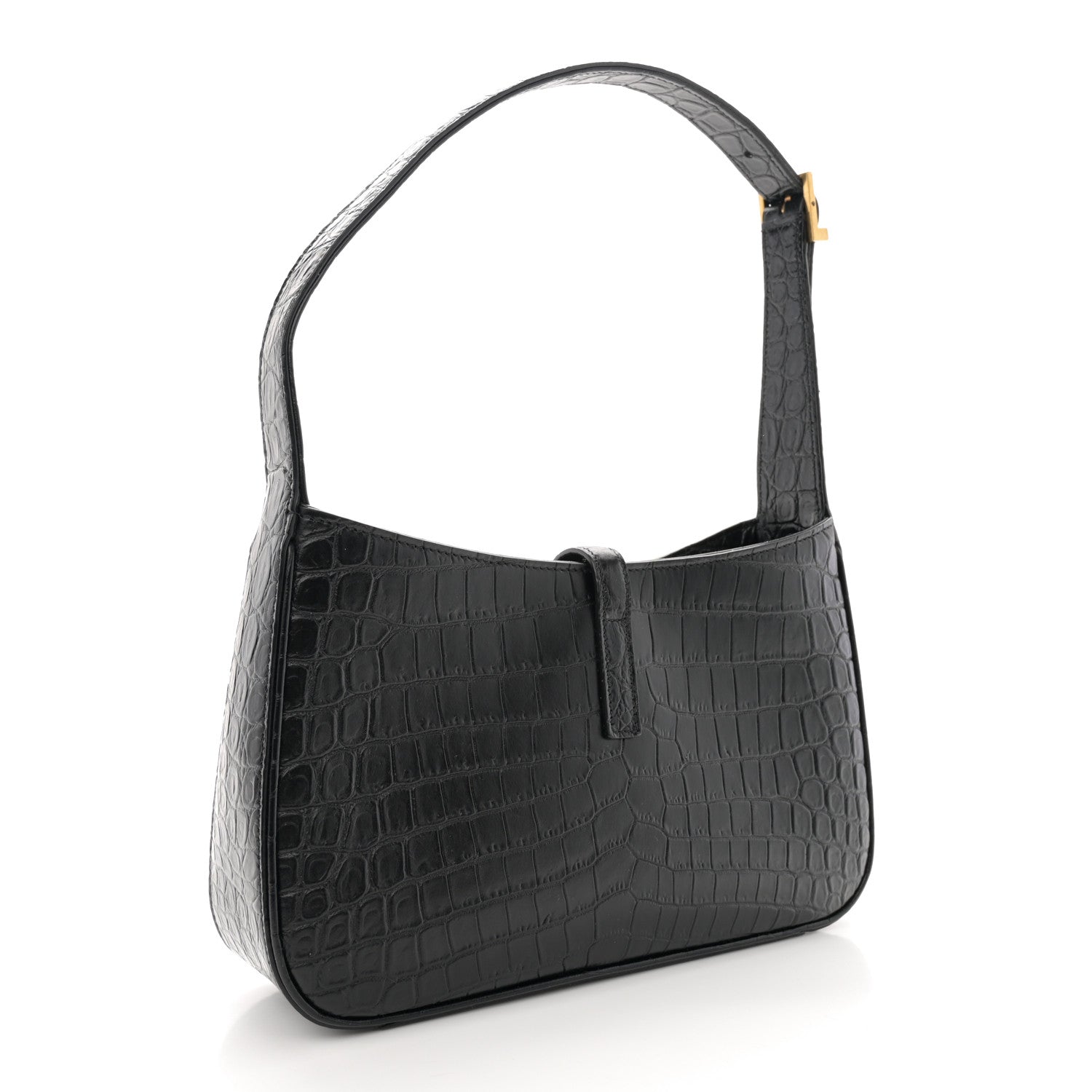 Saint Laurent Calfskin Crocodile Embossed Le 5 A 7 Hobo Black 3 of 10