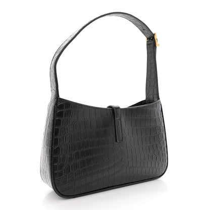 Saint Laurent Calfskin Crocodile Embossed Le 5 A 7 Hobo Black 3 of 10