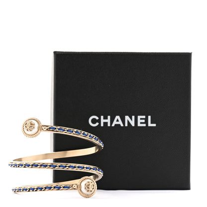 Chanel Lambskin Pearl Twist CC Bangle Bracelet M Gold Blue 6 of 6