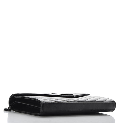 Saint Laurent Grain De Poudre Matelasse Chevron Monogram Chain Wallet Black 4 of 8