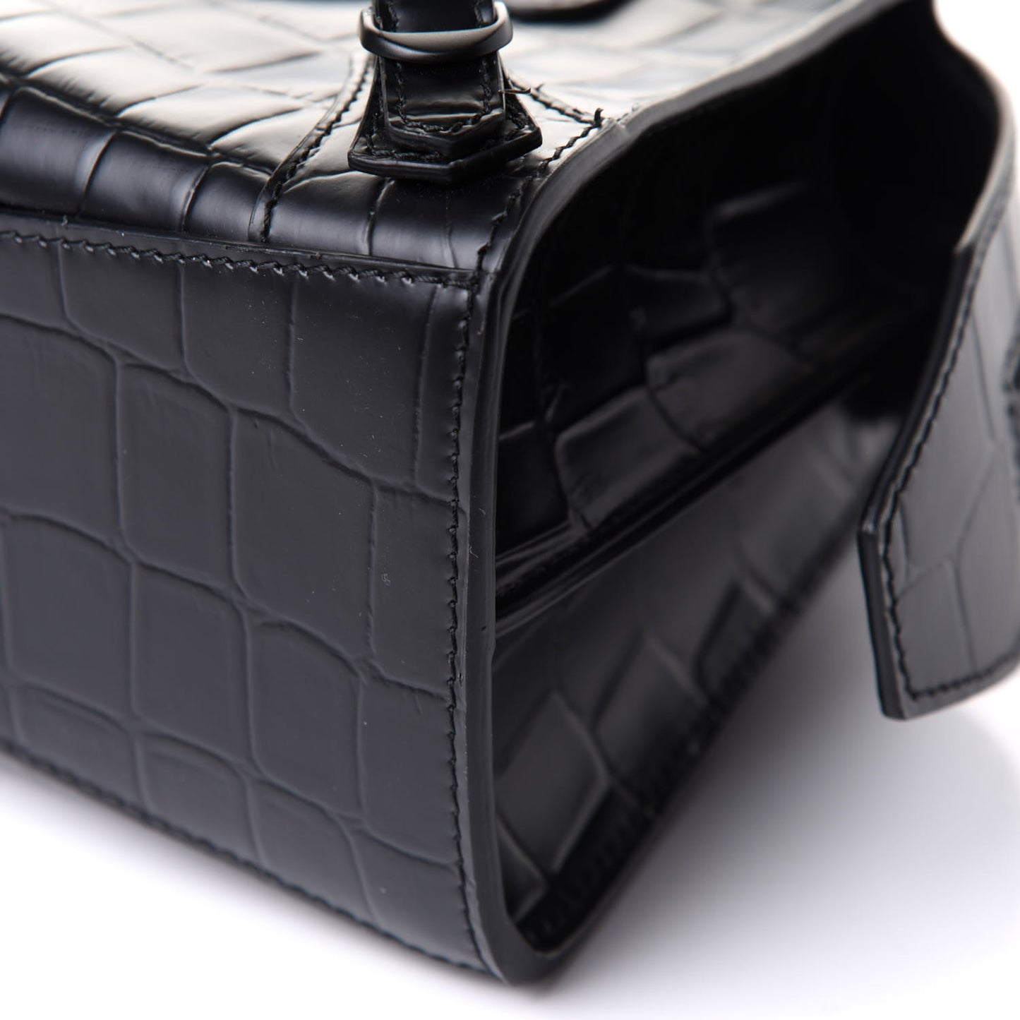 Semi Shiny Calfskin Crocodile Embossed Neo Classic Black Hardware Mini City Black