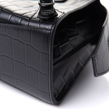 Balenciaga Semi Shiny Calfskin Crocodile Embossed Neo Classic Black Hardware Mini City Black 10 of 16