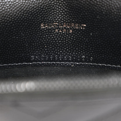Saint Laurent Grain De Poudre Matelasse Chevron Monogram Monochrome Envelope Chain Wallet Black 7 of 12