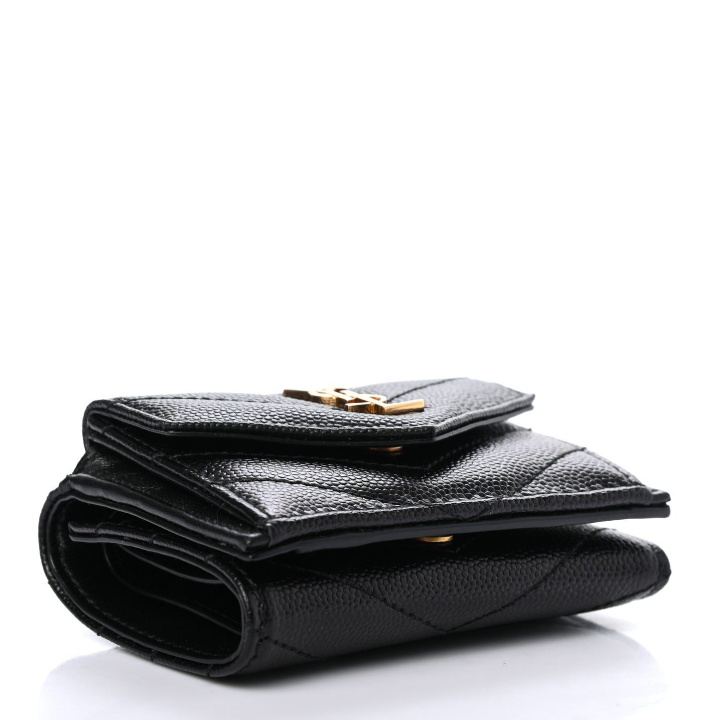 Grain De Poudre Matelasse Chevron Monogram Compact Tri Fold Pocket Wallet Black