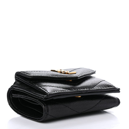 Saint Laurent Grain De Poudre Matelasse Chevron Monogram Compact Tri Fold Pocket Wallet Black 4 of 7
