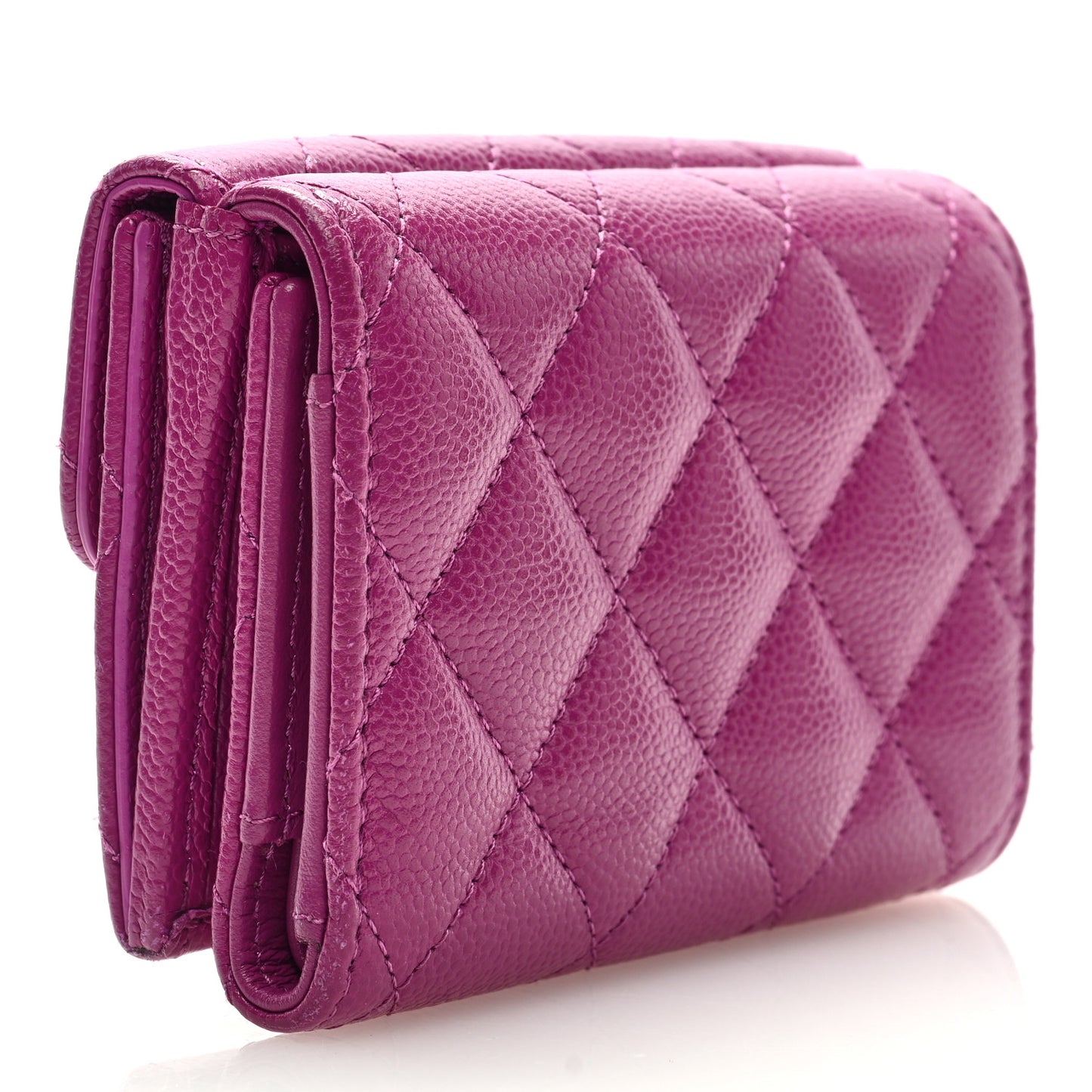 Caviar Quilted Double Flap Wallet Purple