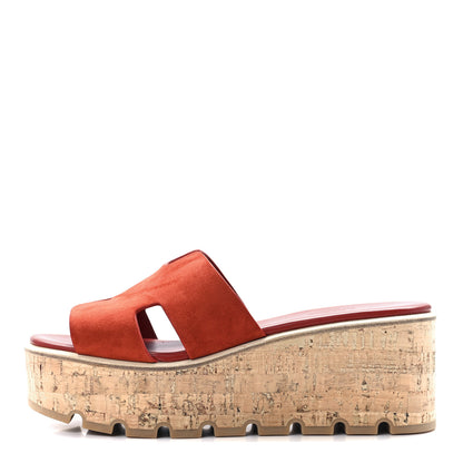 Hermes Suede Goatskin Cork Eze 30 Sandals 39 Orange Brulee 1 of 9