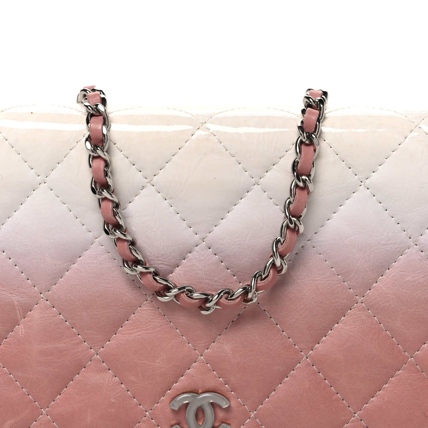 Chanel Ombre Patent Calfskin Quilted Wallet on Chain WOC Pink White 9 of 12