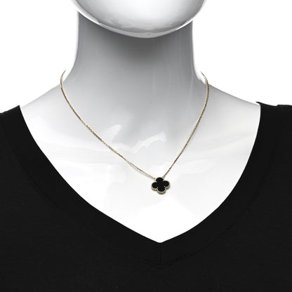 Van Cleef & Arpels 18K Yellow Gold Black Onyx Vintage Alhambra Pendant Necklace 2 of 6