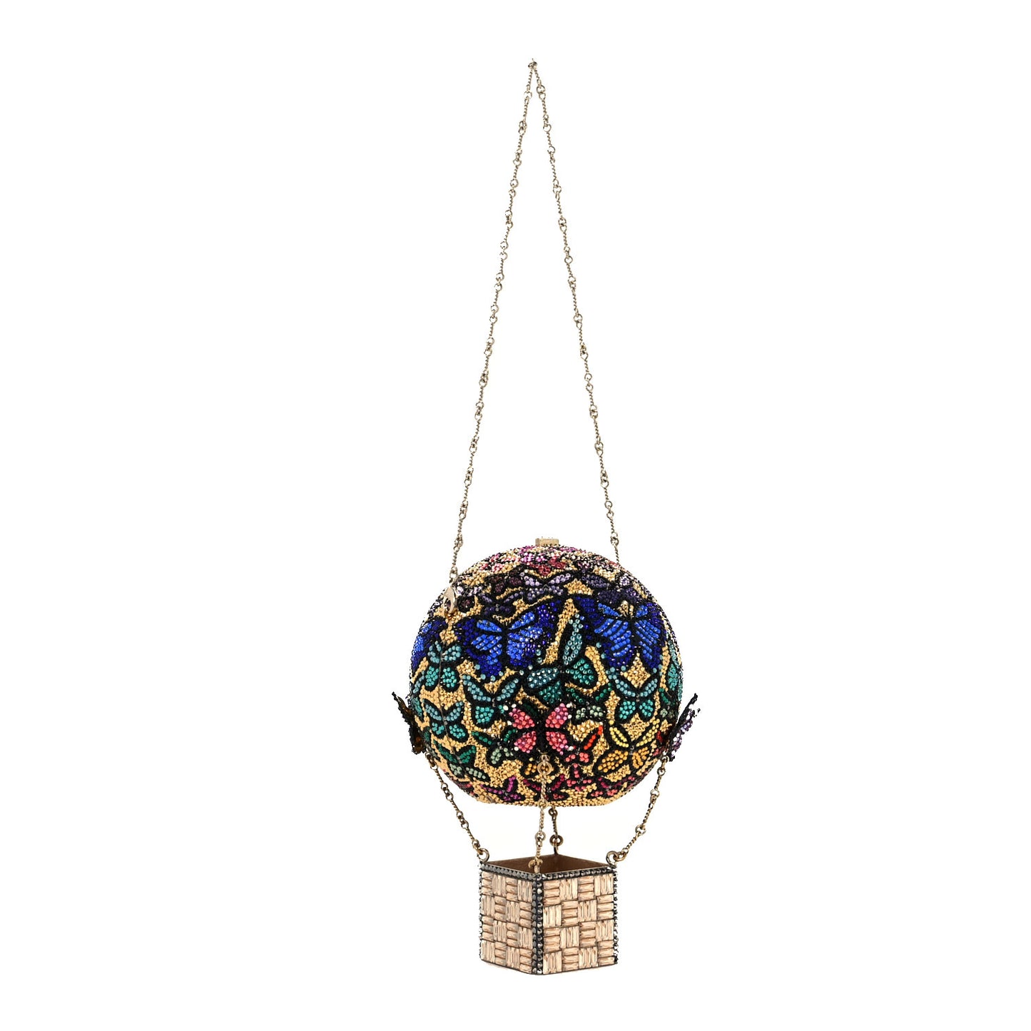 Crystal Butterfly Hot Air Balloon Minaudiere Clutch Champagne Multicolor
