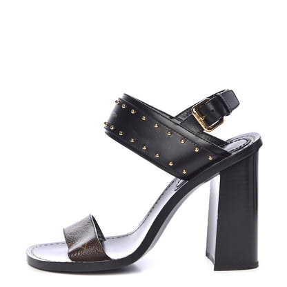 Louis Vuitton Calfskin Monogram Nomad Heeled Sandals 39 Black 1 of 16