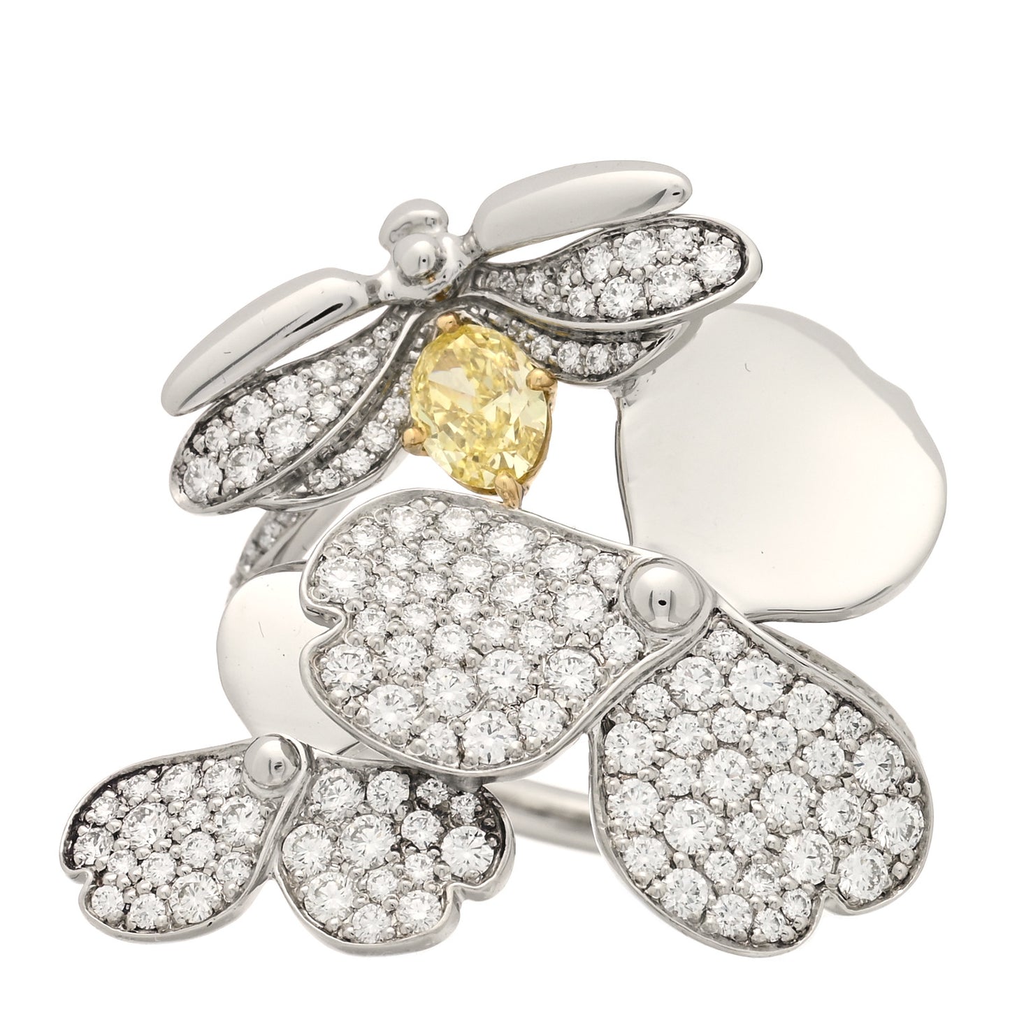Platinum Yellow Diamond Firefly Paper Flowers Cluster Ring 60 9.25