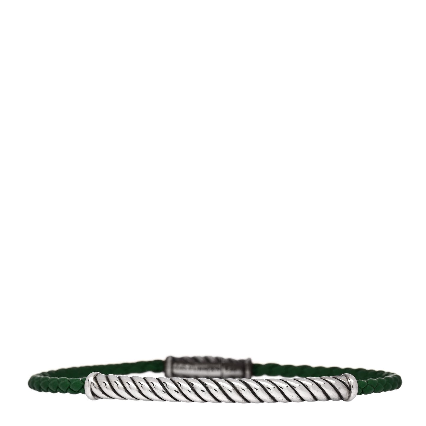 Sterling Silver Leather Cable Metro Bracelet Green