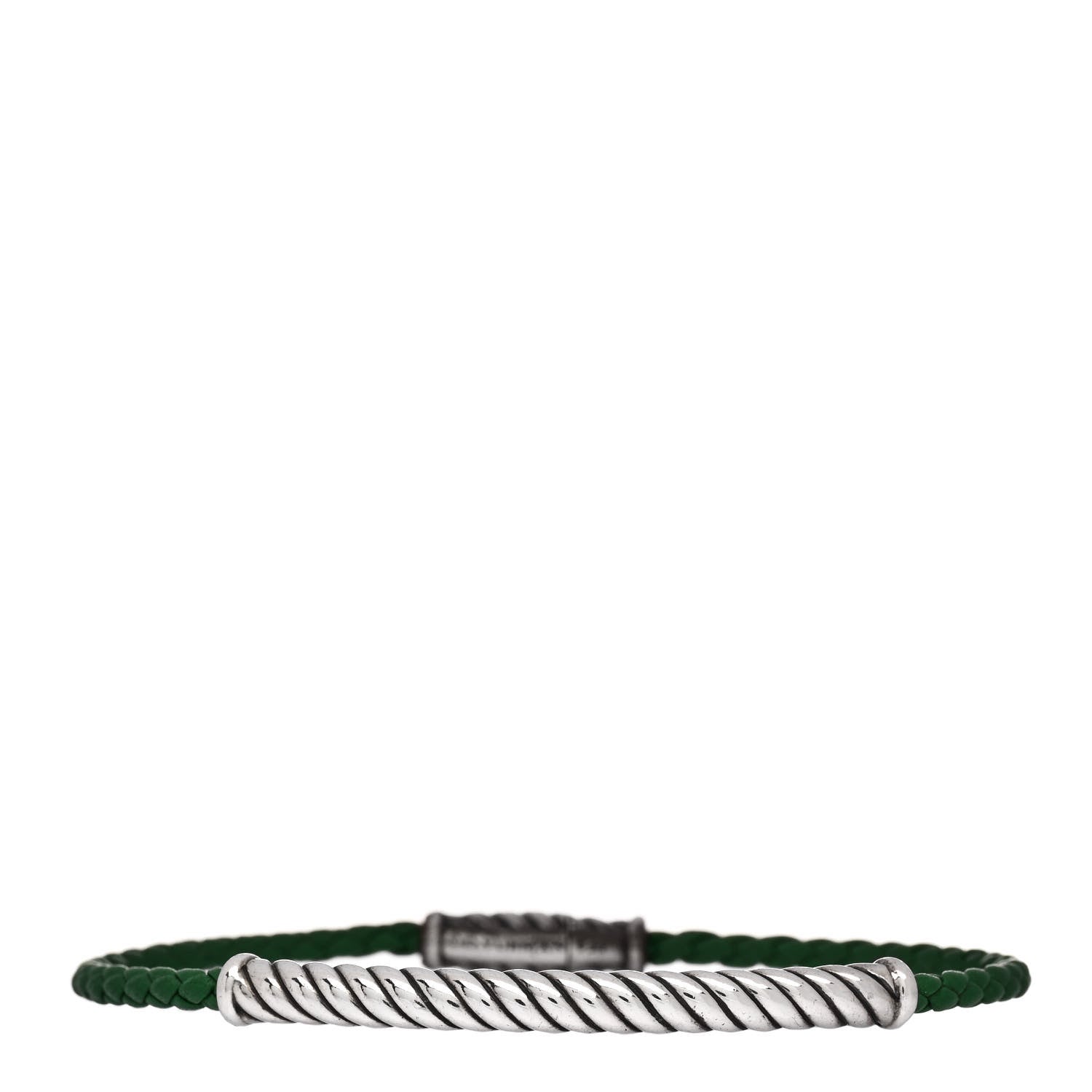David Yurman Sterling Silver Leather Cable Metro Bracelet Green 1 of 3