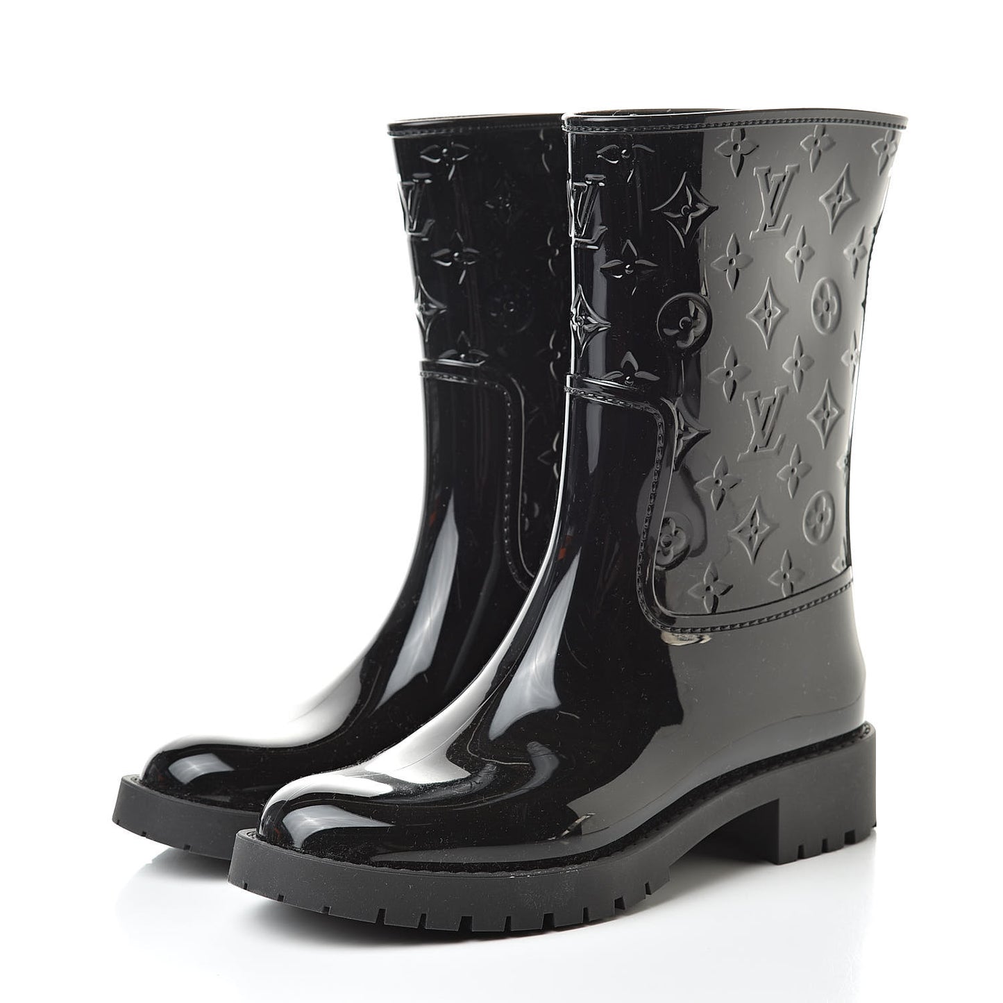 Rubber Embossed Monogram Drops Flat Half Boots 39 Black